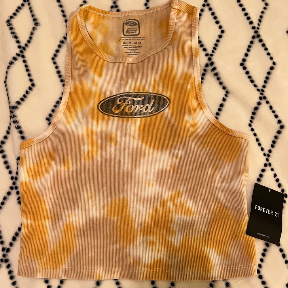 forever 21 ford yellow and white tie dye tank top